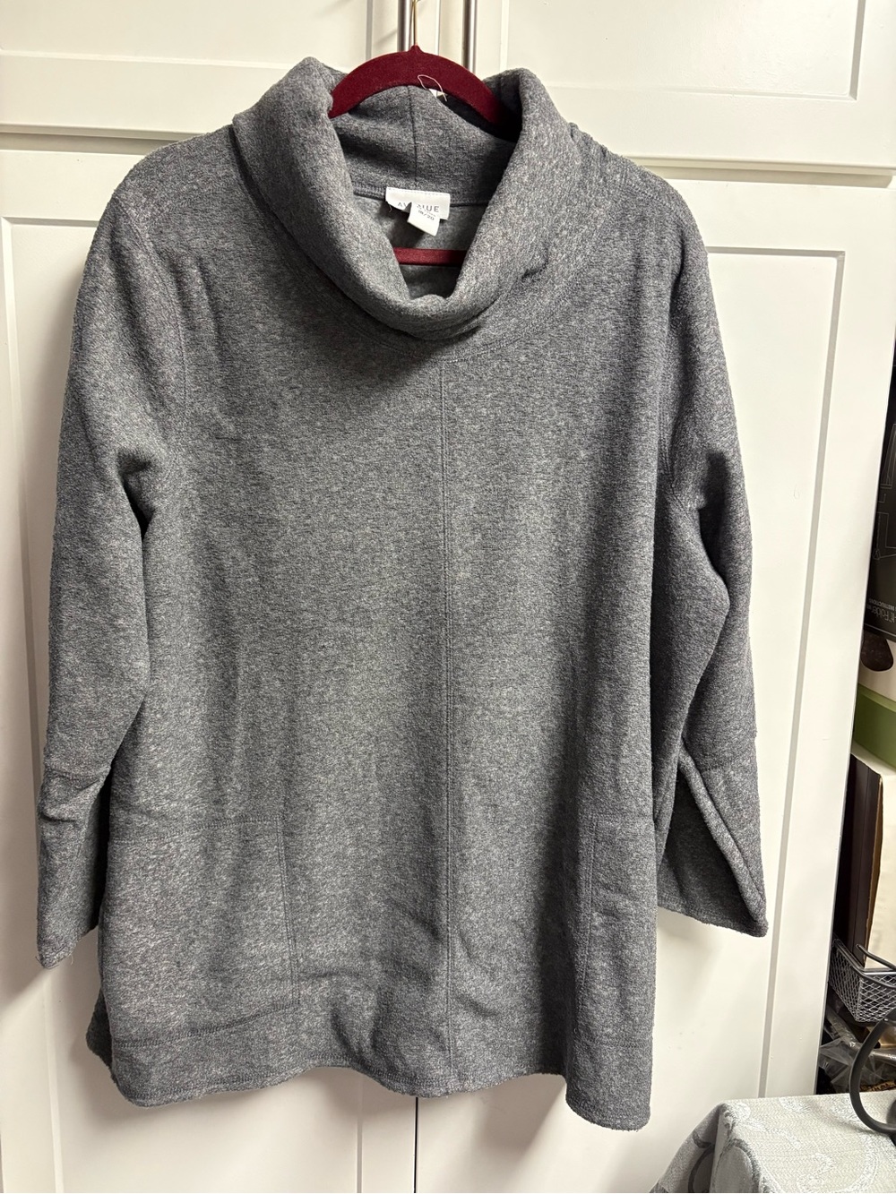 Avenue Heather Gray Cowl Neck comfy Fleece Lined Pull Over Sz 18/20